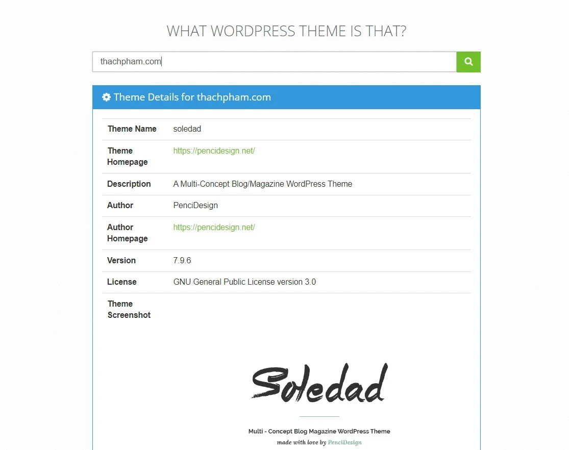 Công cụ tìm tên theme WordPress của website bất kỳ